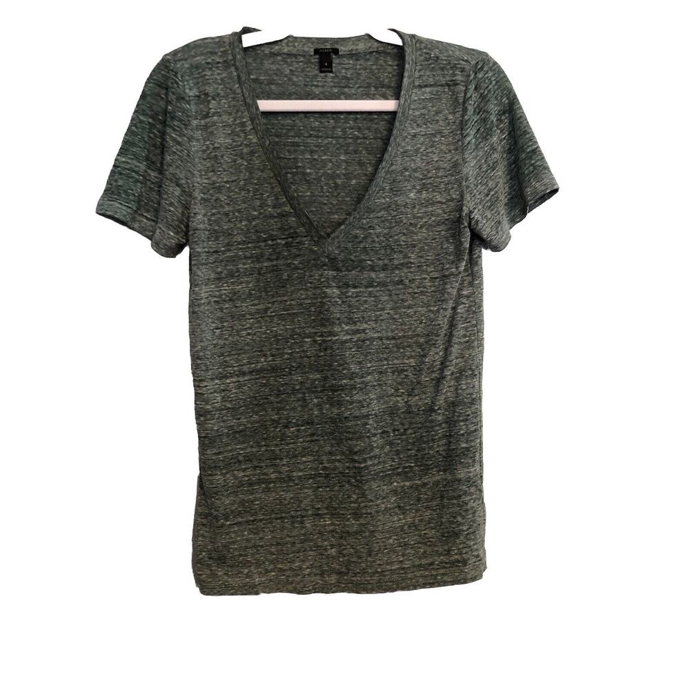 J Crew Womens Top Size‎ Small Teal Short Sleeve V Neck Boyfriend Shirt TINY FLAW